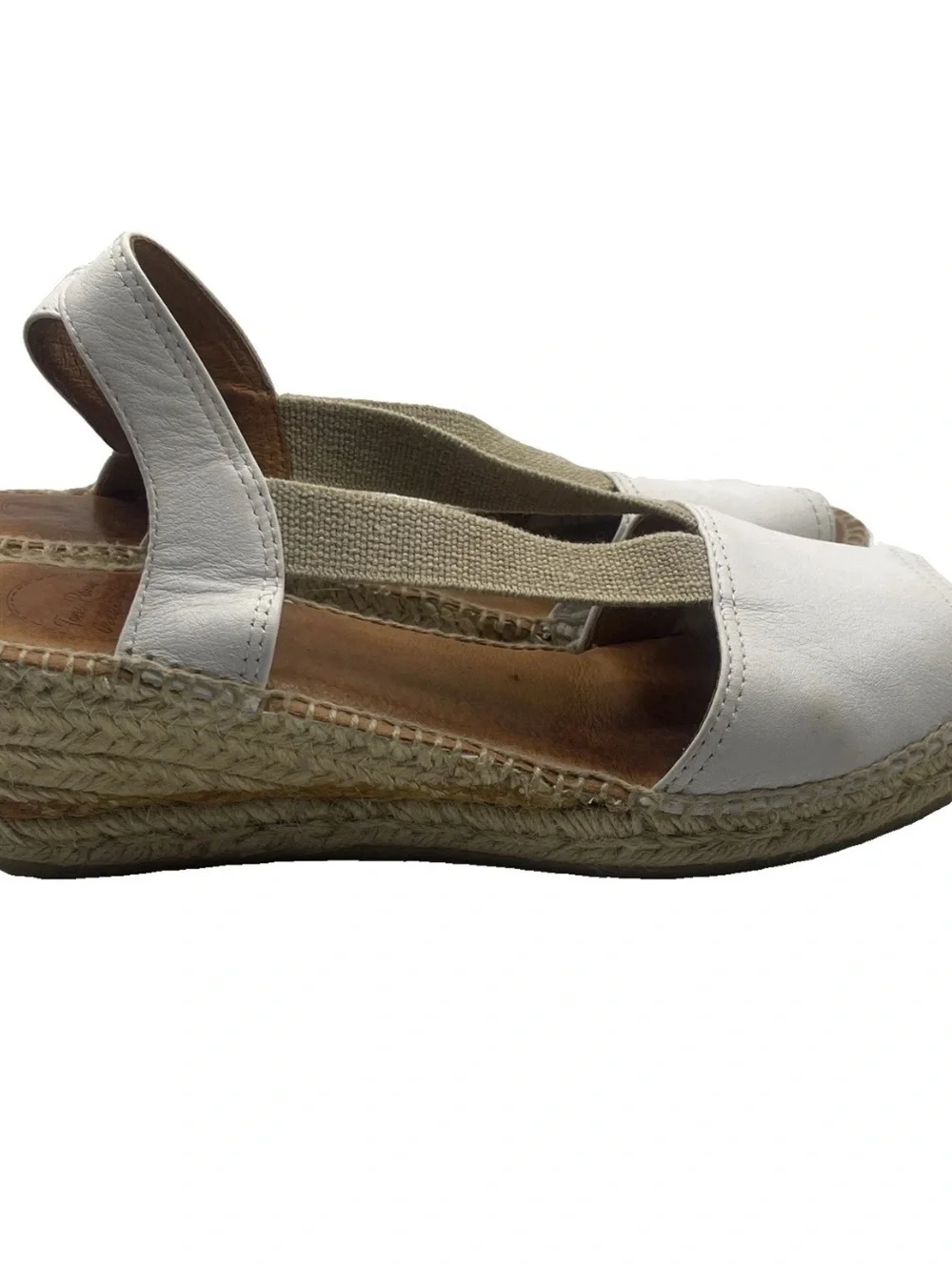 Toni Pons Teide-P Wedge Espadrille Sandals White Leather Women’s Peep-Toe